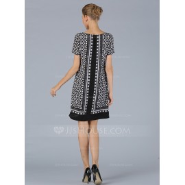 Polyester/Linen With Print Knee Length Dress