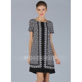 Polyester/Linen With Print Knee Length Dress