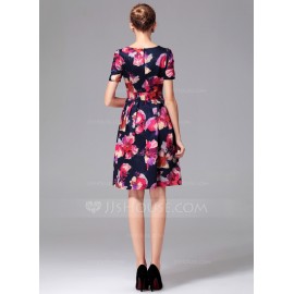 Polyester/Cotton With Print Knee Length Dress
